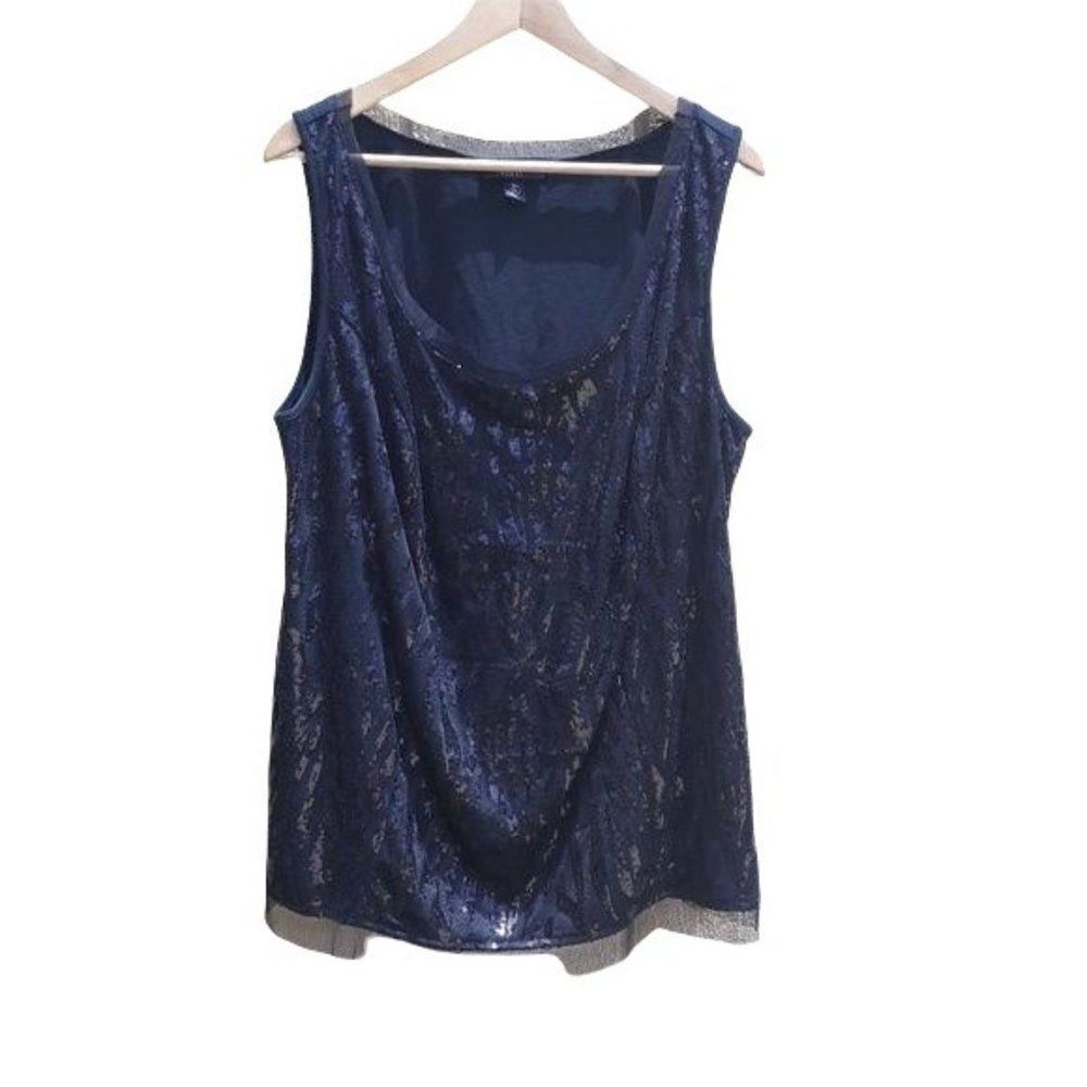 I.N. Studio Formal Netted Sequin Scoop Neck‎ Sleeveless Blouse Black Sz 3X